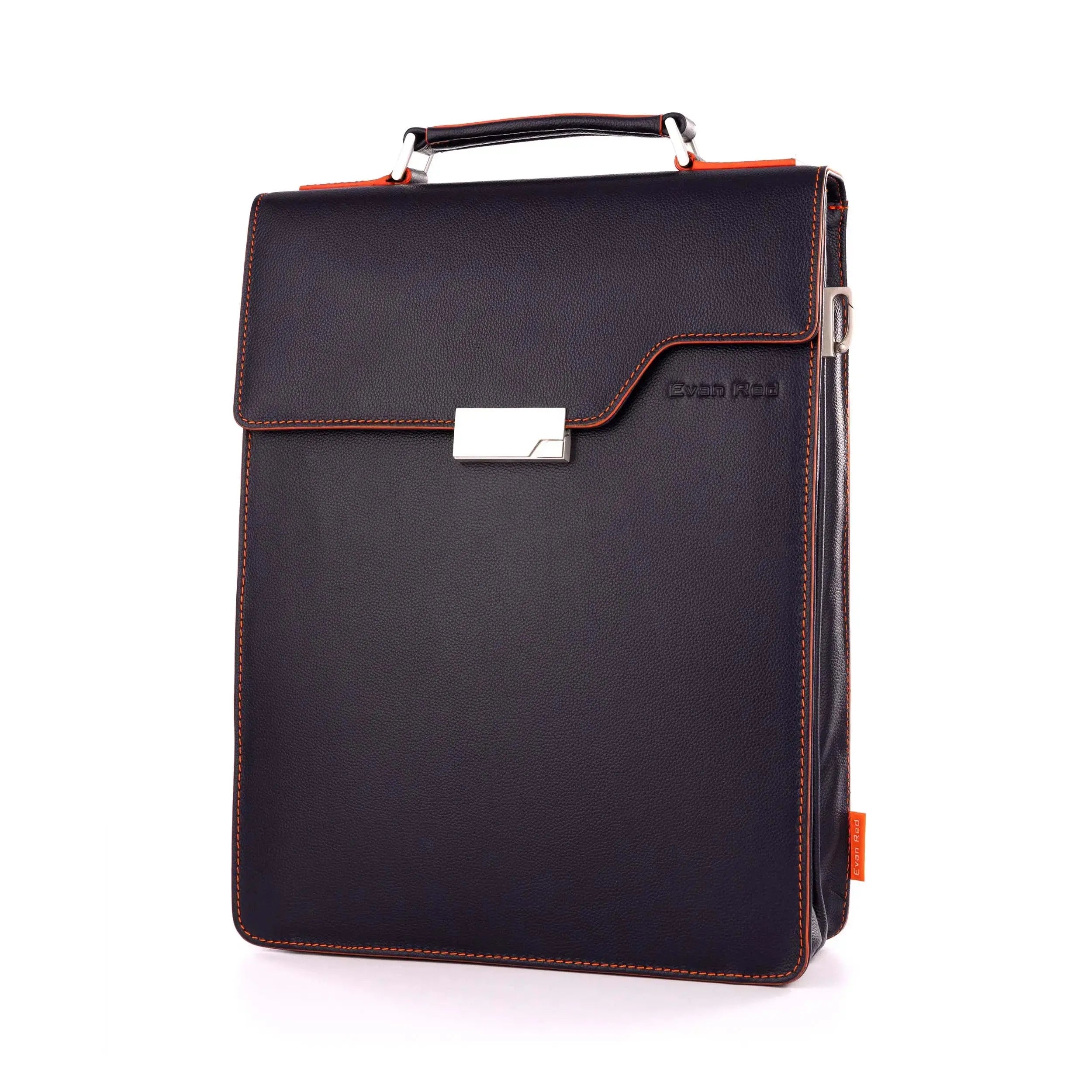 Navy Blue Leather Backpack Evan Red