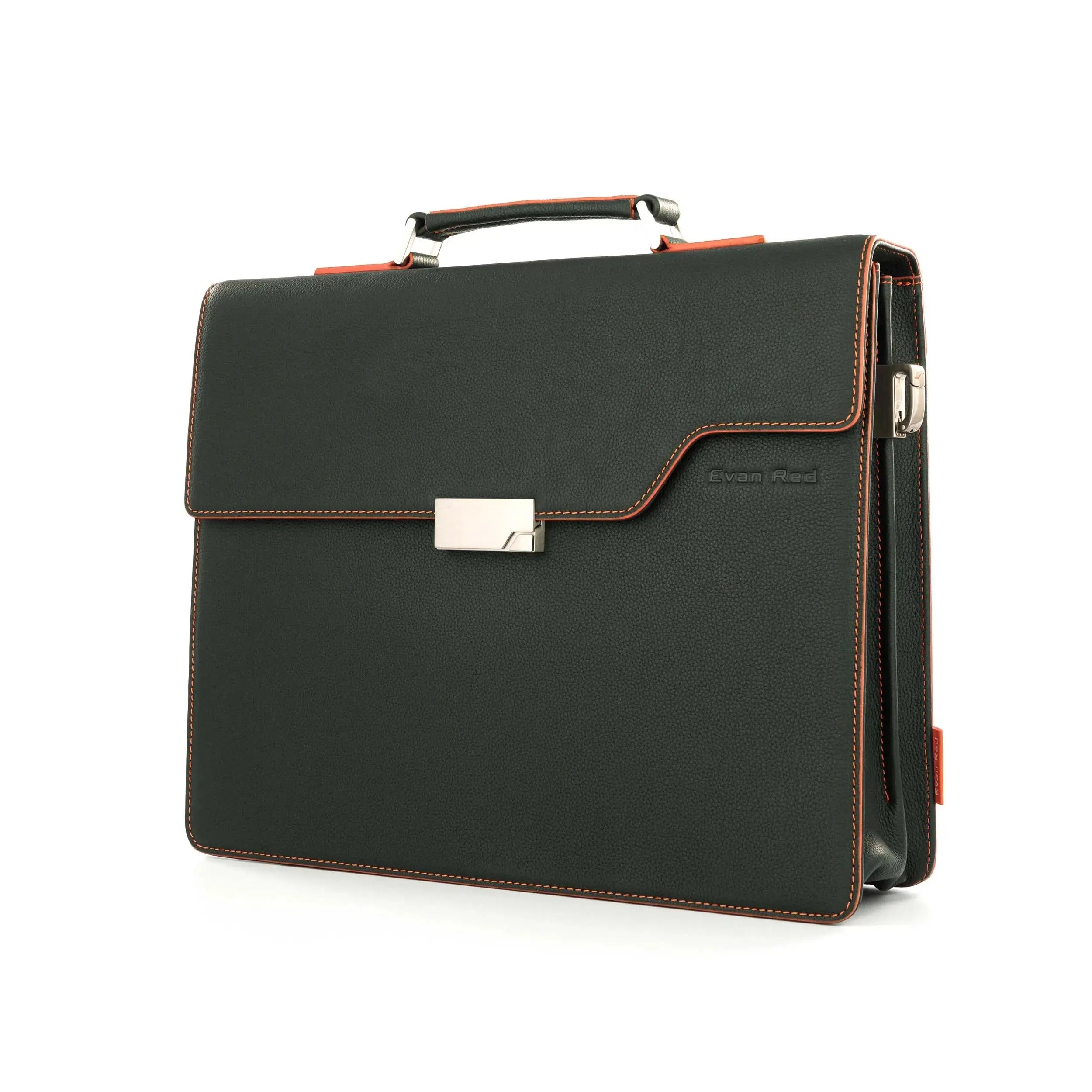 Deep Green Leather Briefcase Evan Red